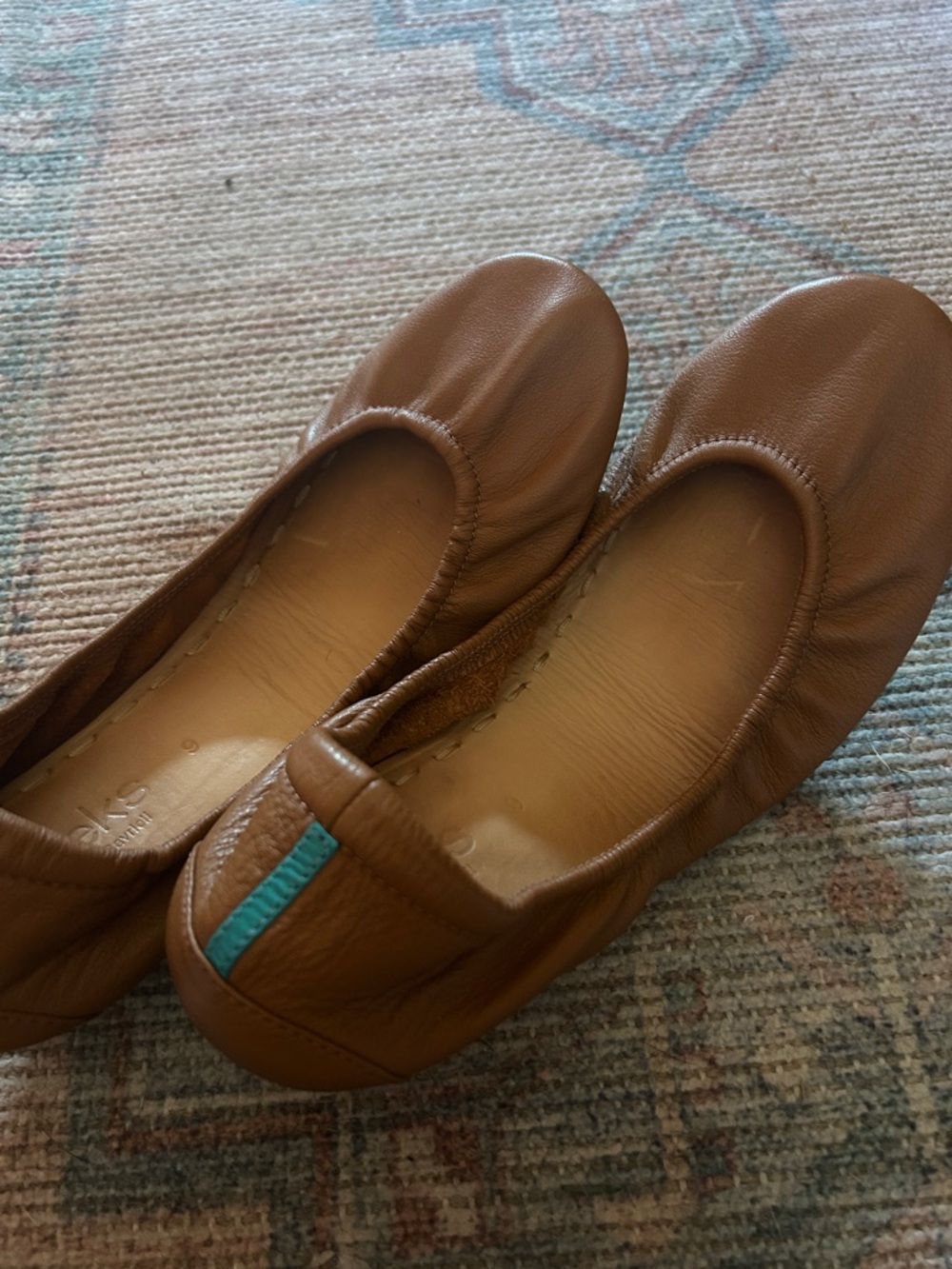 Tieks Brown Leather Loafers with Teal Accents NWOT